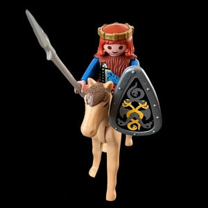 Vintage 2002 Playmobil Geobra Nordic Viking Man with brown horse spear shield